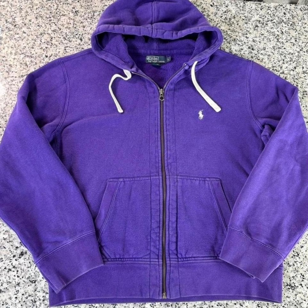 Polo Ralph Lauren Vtg 90's Purple Fleece Thermal Lined Pony Zip Hoodie Large